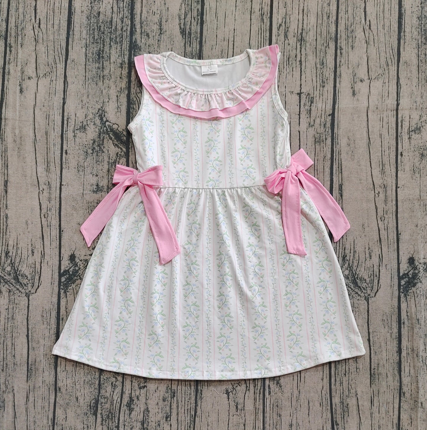 Baby Girls Pink Floral Stripe Bows Knee Length Dresses