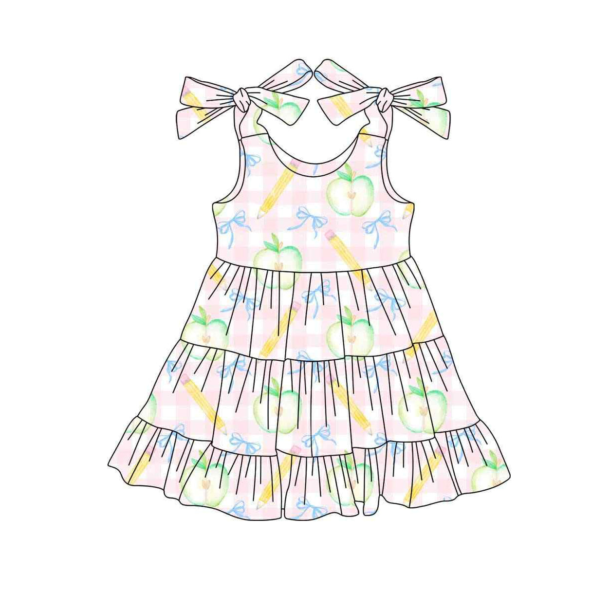 Baby Girls Bows Strap Apple Bows Pencil Plaid Ruffle Knee Length Dresses Preorder