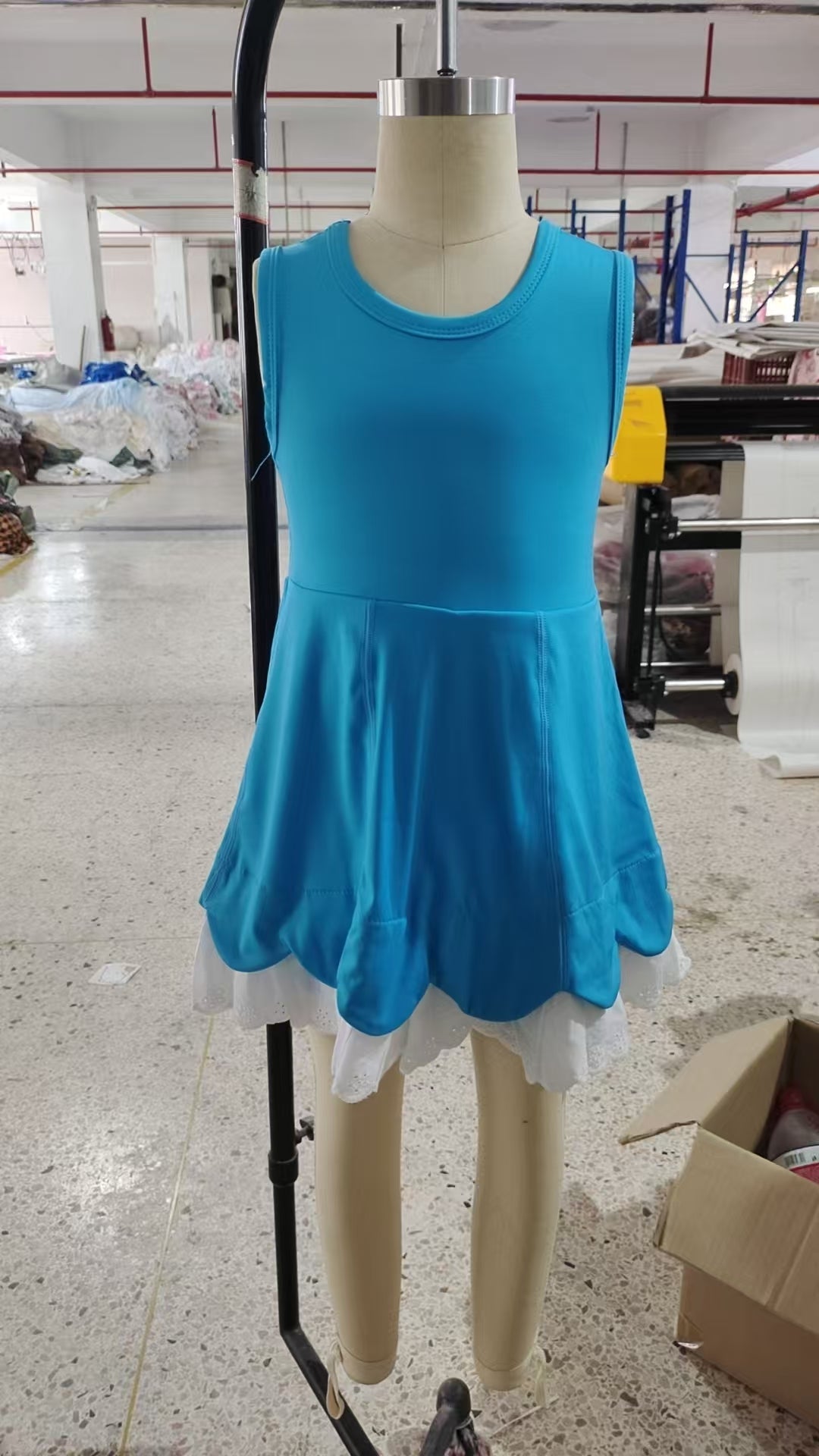 Baby Girls Blue Sleeveless Lace Ruffle Yoga Active Knee Length Dresses