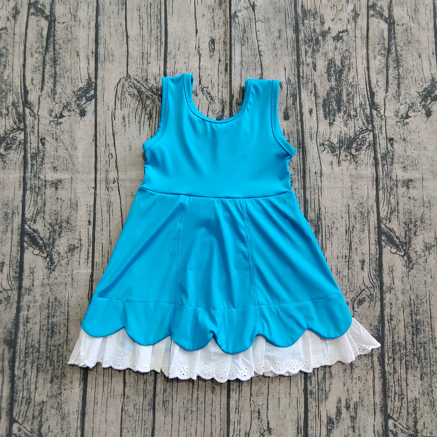 Baby Girls Blue Sleeveless Lace Ruffle Yoga Active Knee Length Dresses
