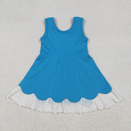 Baby Girls Blue Sleeveless Lace Ruffle Yoga Active Knee Length Dresses