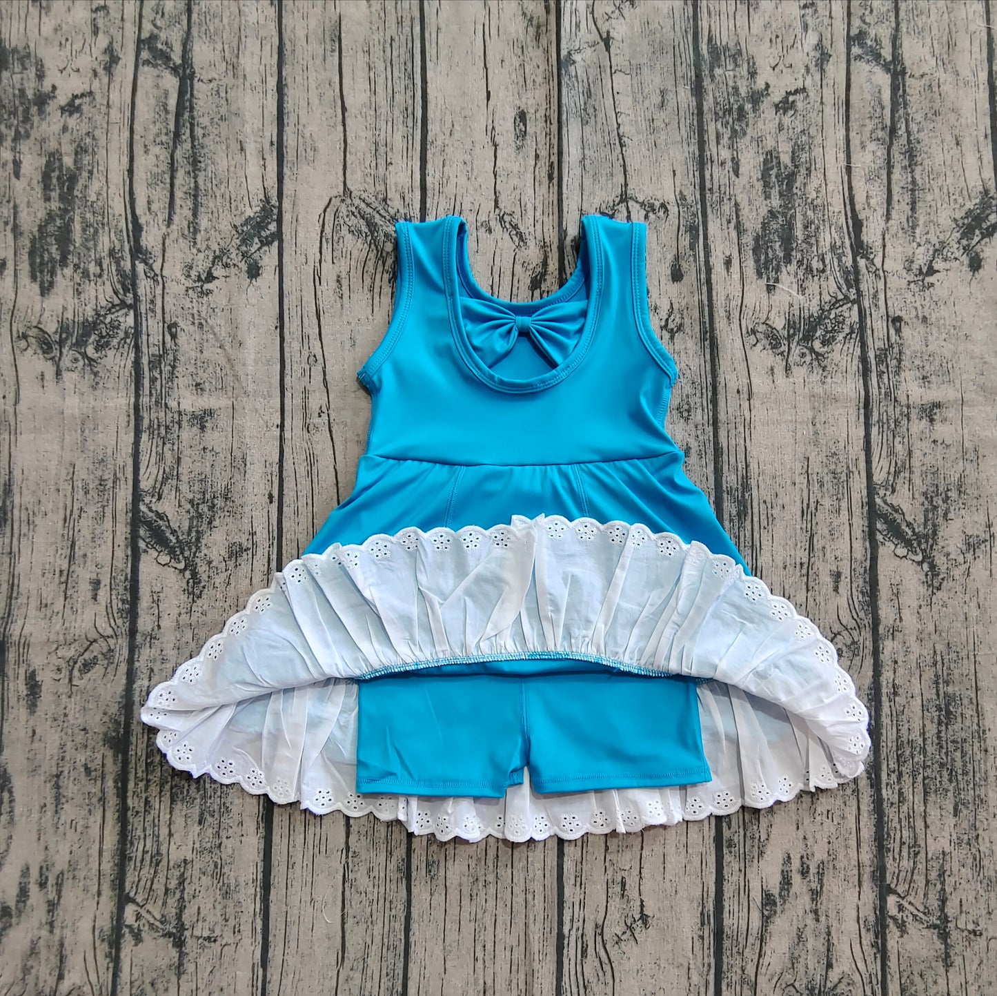 Baby Girls Blue Sleeveless Lace Ruffle Yoga Active Knee Length Dresses