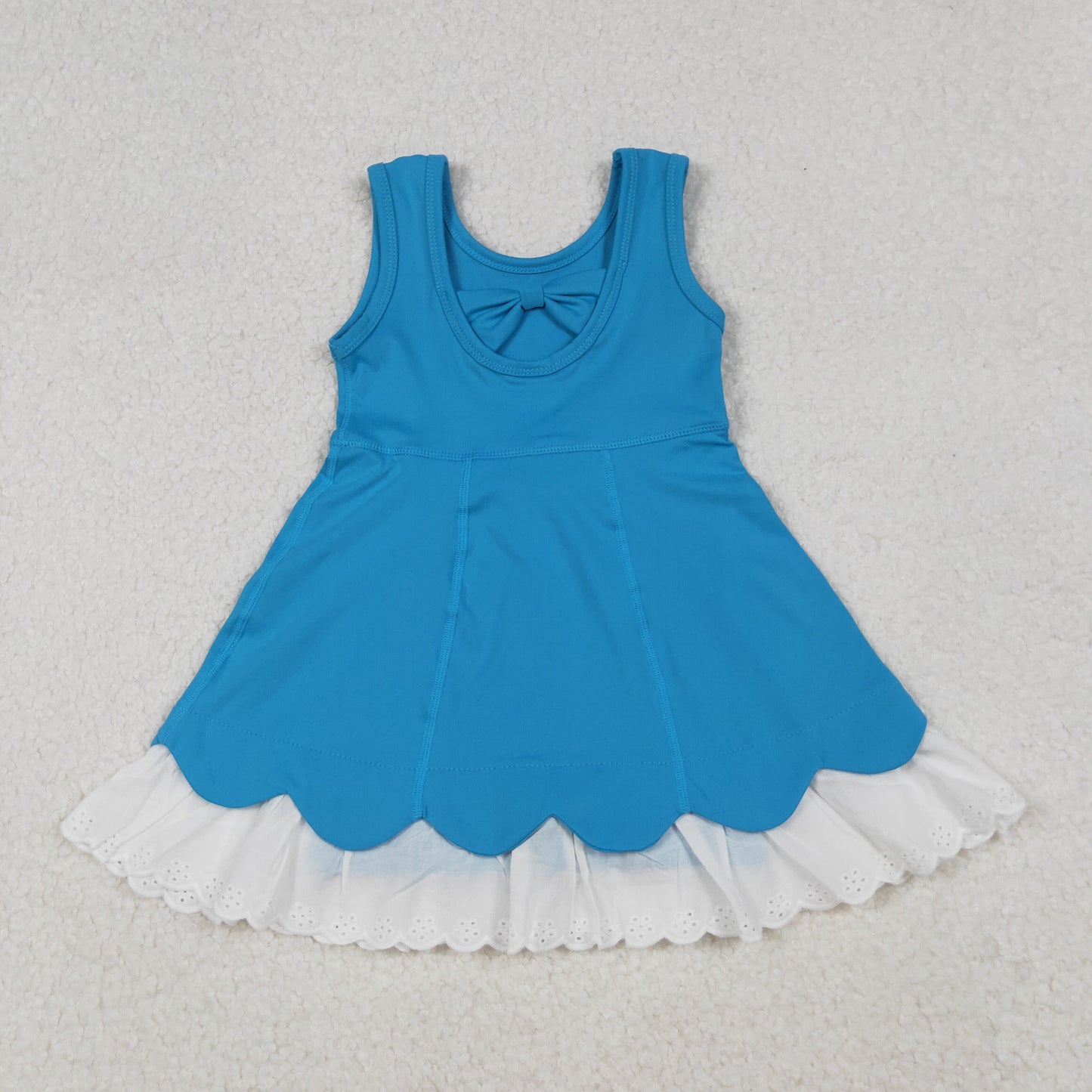Baby Girls Blue Sleeveless Lace Ruffle Yoga Active Knee Length Dresses