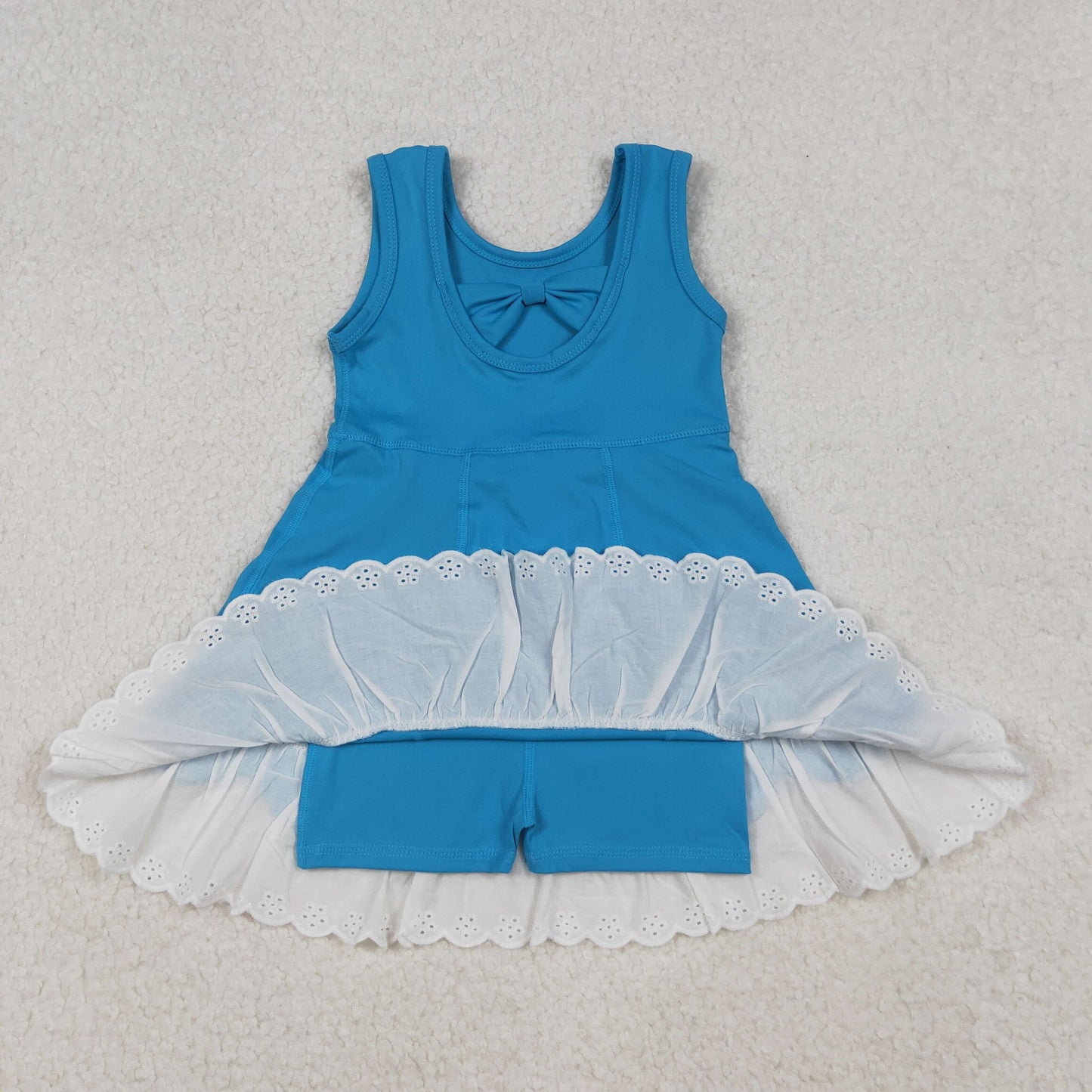 Baby Girls Blue Sleeveless Lace Ruffle Yoga Active Knee Length Dresses