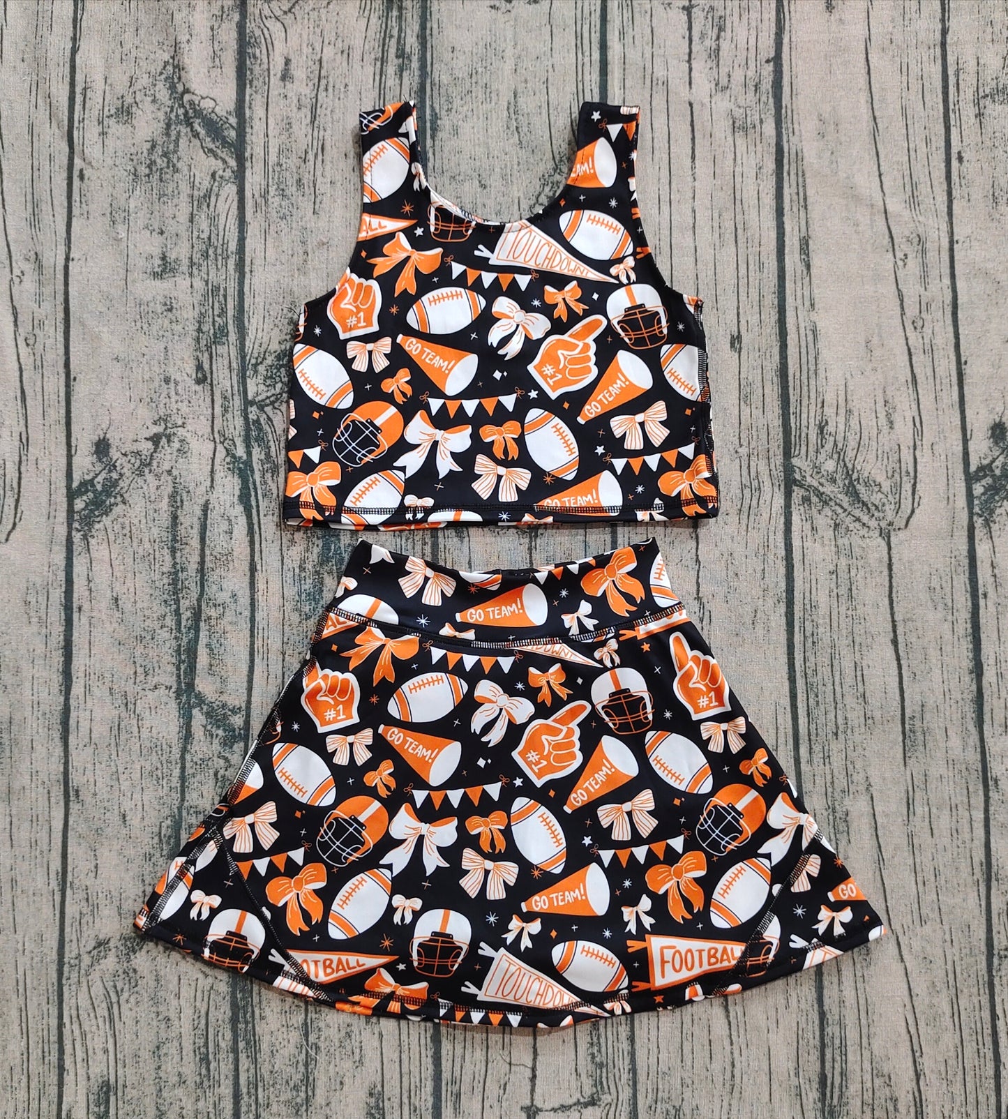 Baby Girls Team Orange Football Bows Vest Top Short Skirts Yoga Sets