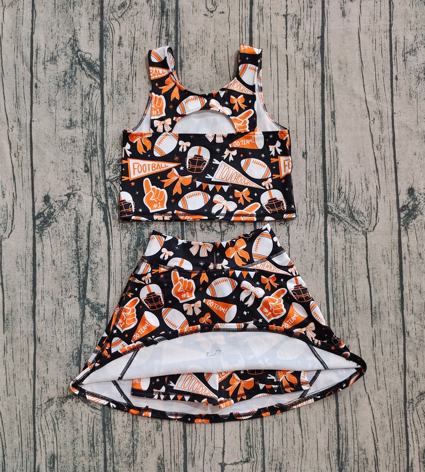 Baby Girls Team Orange Football Bows Vest Top Short Skirts Yoga Sets