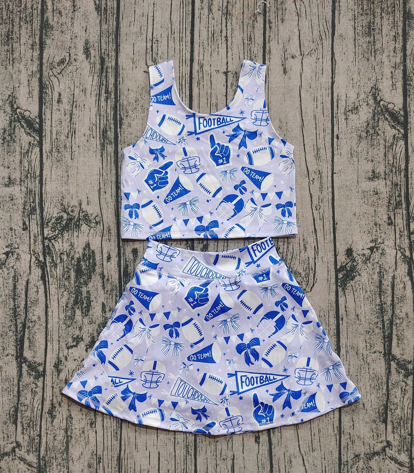 Baby Girls Team Blue Football Bows Vest Top Short Skirts Yoga Sets