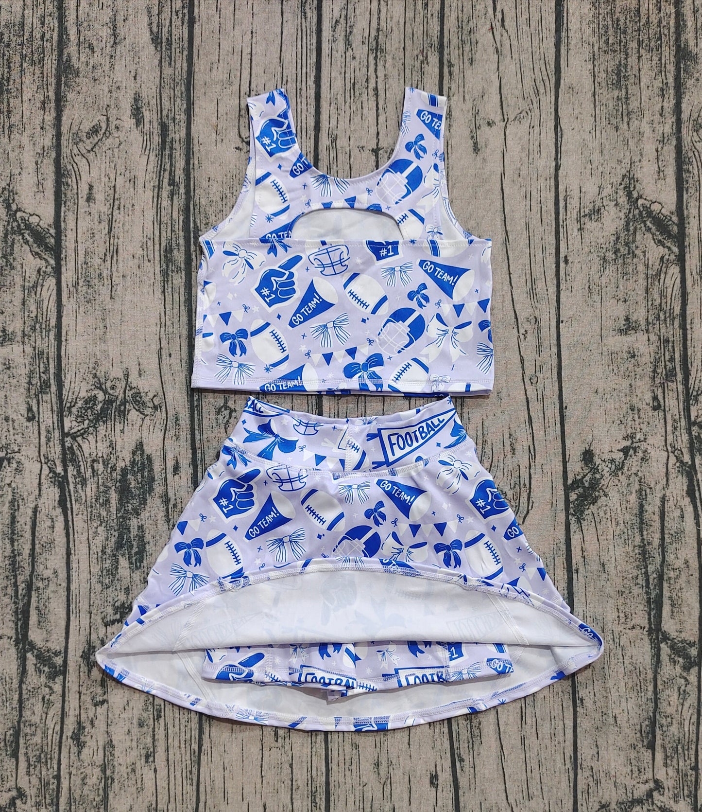 Baby Girls Team Blue Football Bows Vest Top Short Skirts Yoga Sets