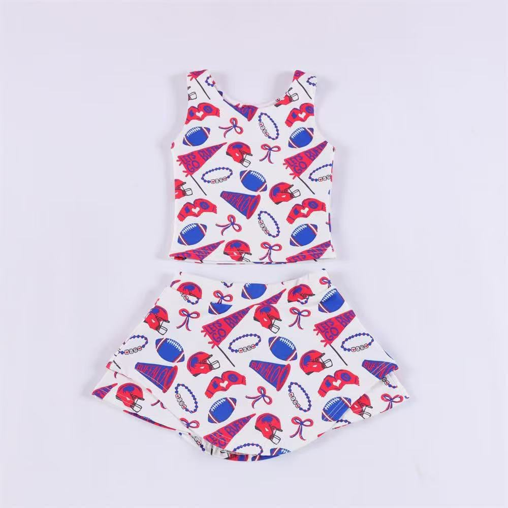 Preorder moq 5 Baby Girls Team Red Footballs Vest Top Short Skirts Set