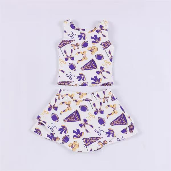 Baby Girls Purple Footballs Bows Plaid Vest Top Skorts Team Yoga Active Set