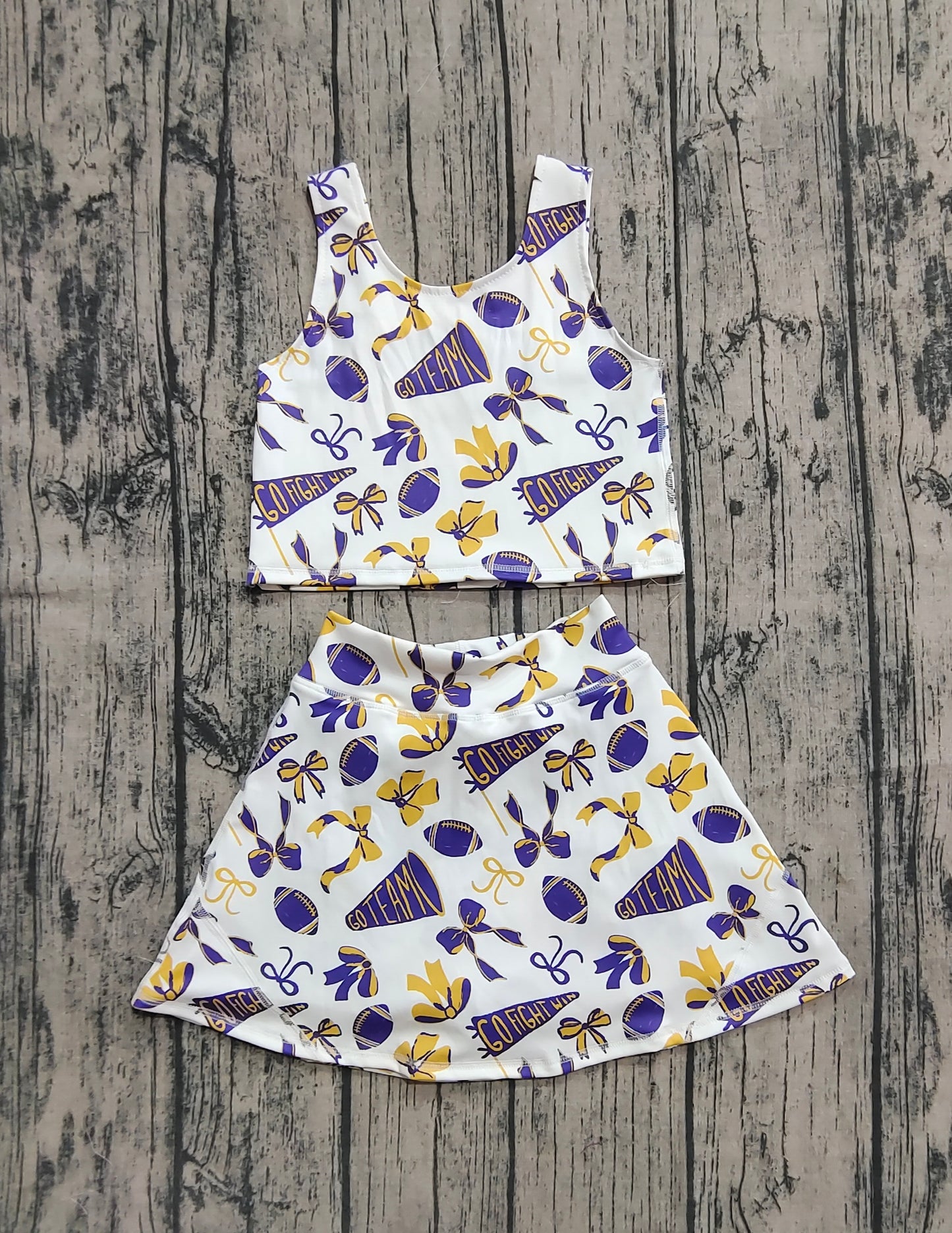 Baby Girls Purple Footballs Bows Plaid Vest Top Skorts Team Yoga Active Set