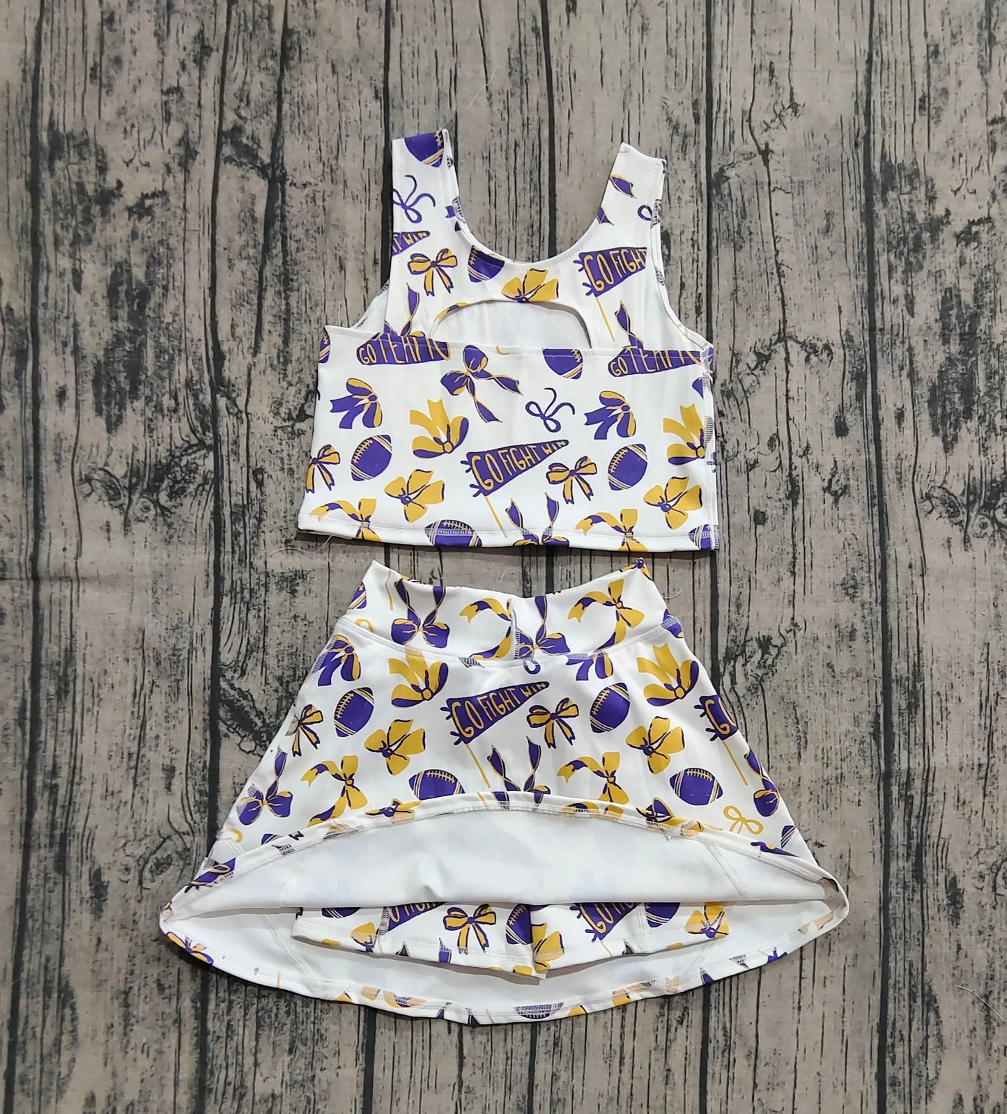 Baby Girls Purple Footballs Bows Plaid Vest Top Skorts Team Yoga Active Set