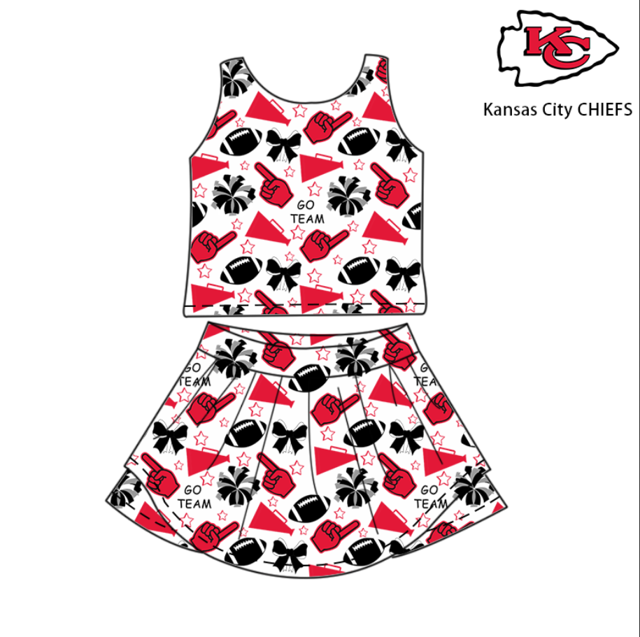 Baby Girls Team Footballs KC Vest Top Short Skirts Yoga Set Preorder