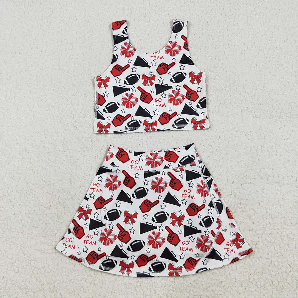 Baby Girls Team Red Football Bows Vest Top Short Skirts Yoga Sets