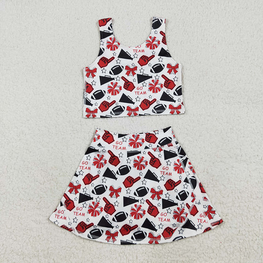 Baby Girls Team Red Football Bows Vest Top Short Skirts Yoga Sets