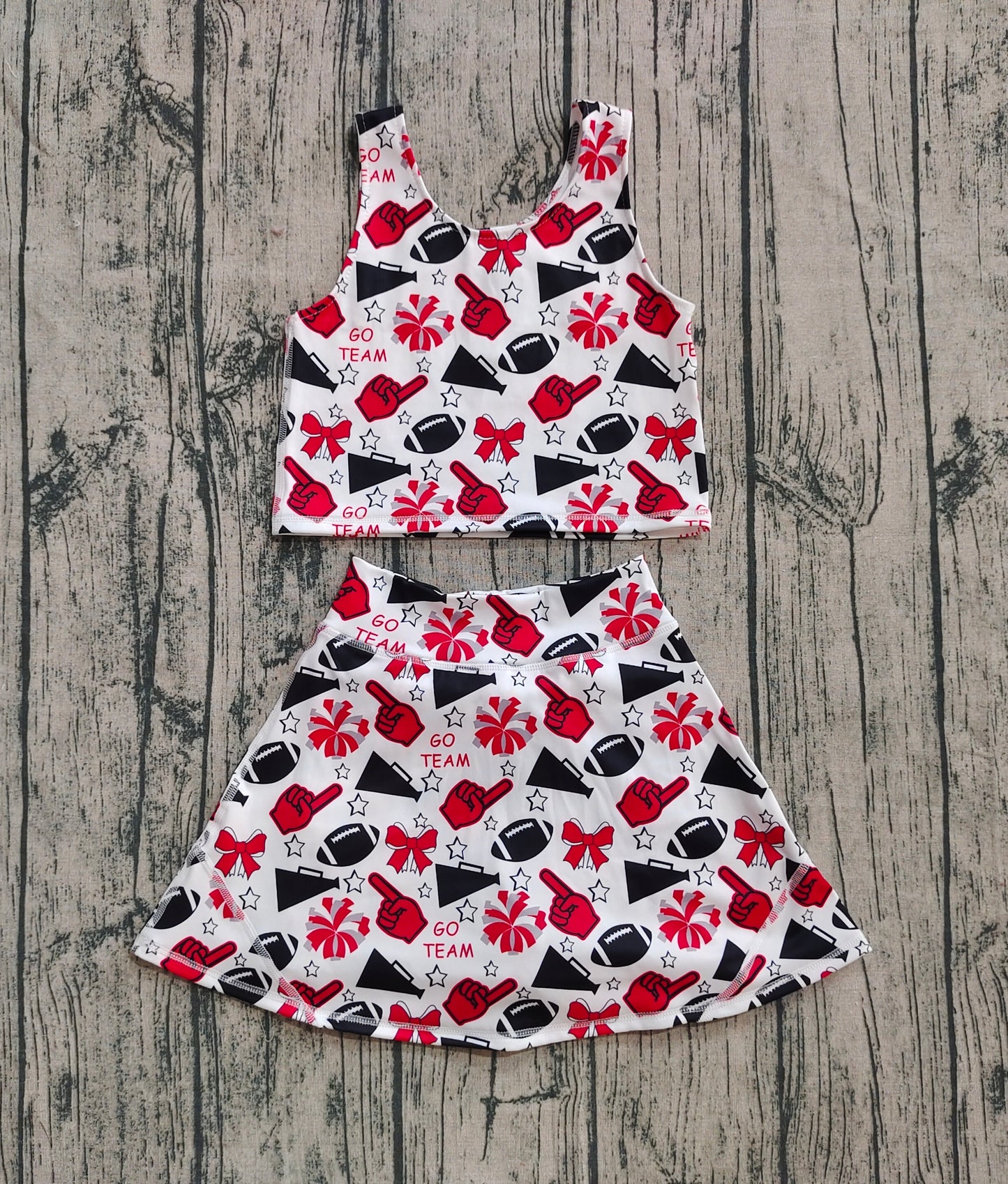 Baby Girls Team Red Football Bows Vest Top Short Skirts Yoga Sets
