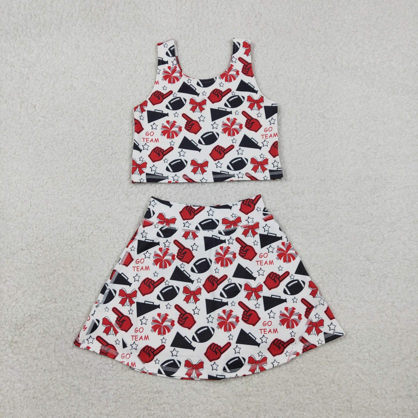 Sibling Baby Girls Go Team Footballs Bows Yoga Skorts Set Button Shorts Pajamas Set
