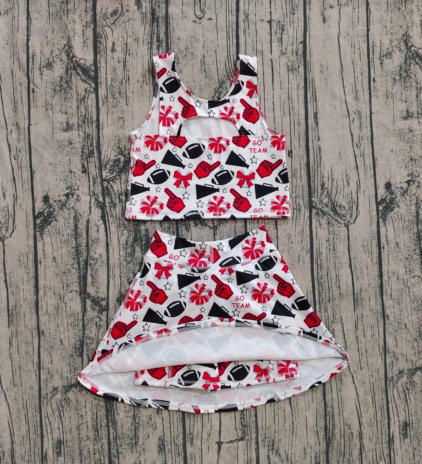 Baby Girls Team Red Football Bows Vest Top Short Skirts Yoga Sets