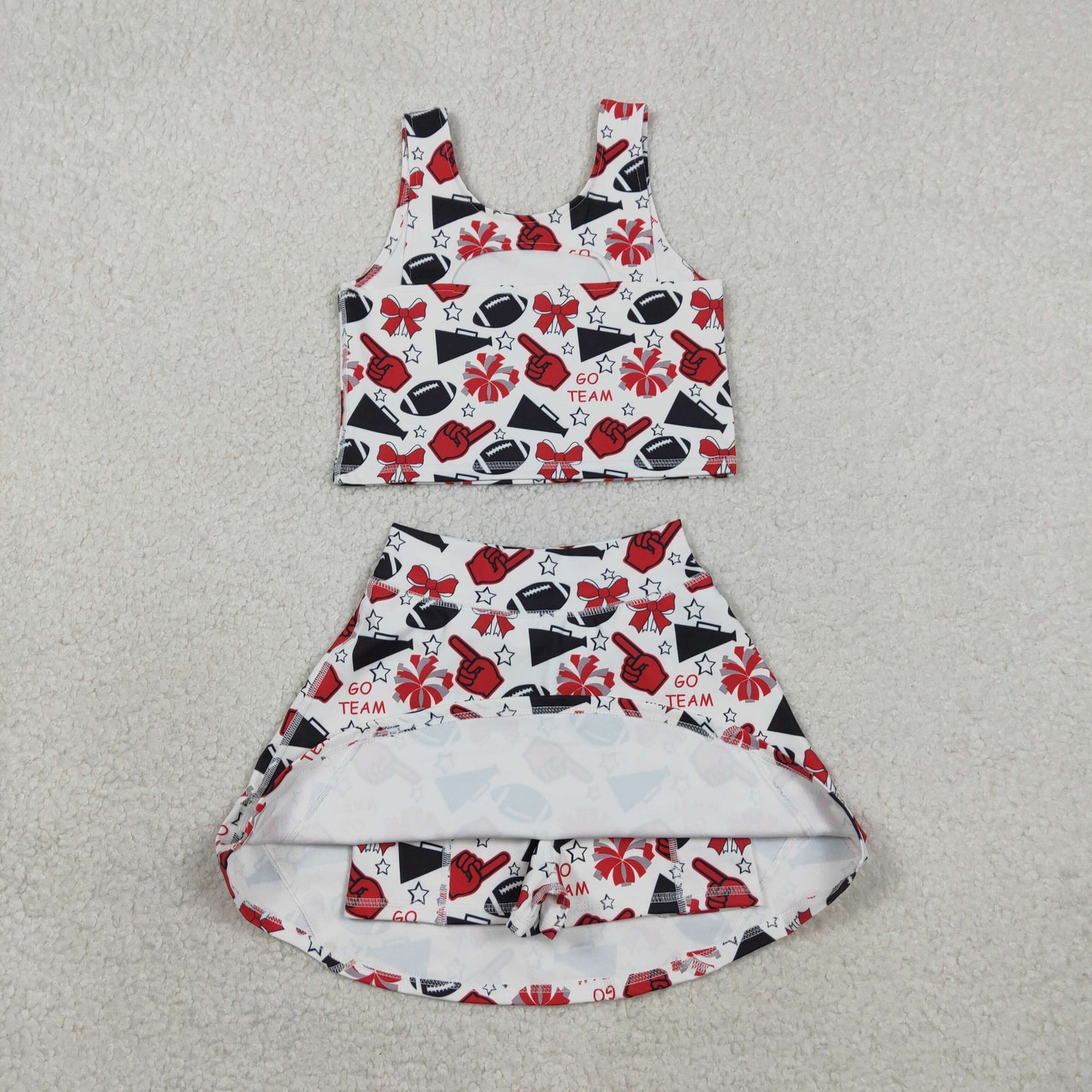 Sibling Baby Girls Go Team Footballs Bows Yoga Skorts Set Button Shorts Pajamas Set