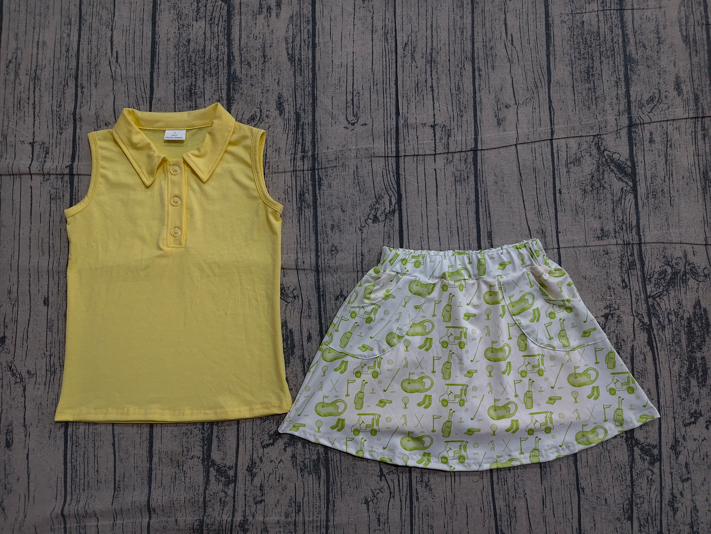 Baby Girls Yellow Button Vest Top Golf Pockets Skirt Short Clothes Set