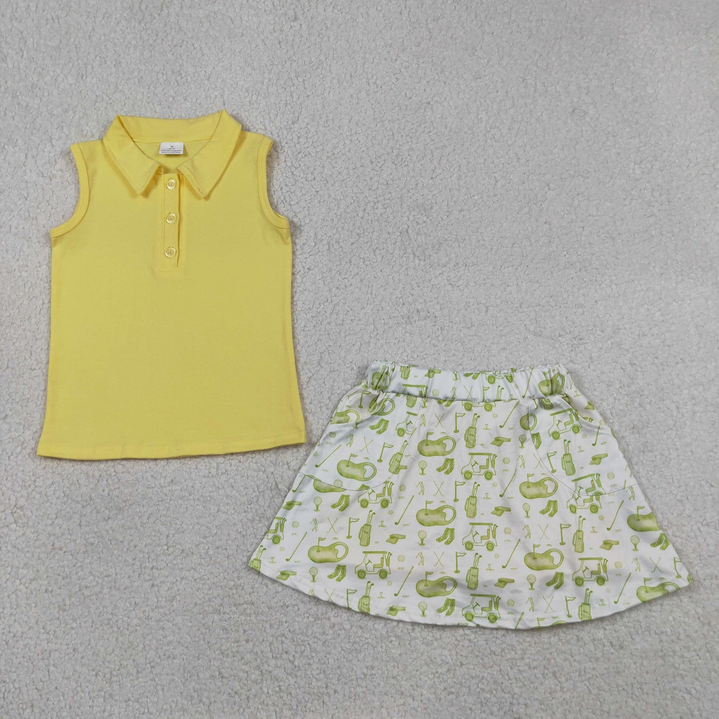 Baby Girls Yellow Button Vest Top Golf Pockets Skirt Short Clothes Set