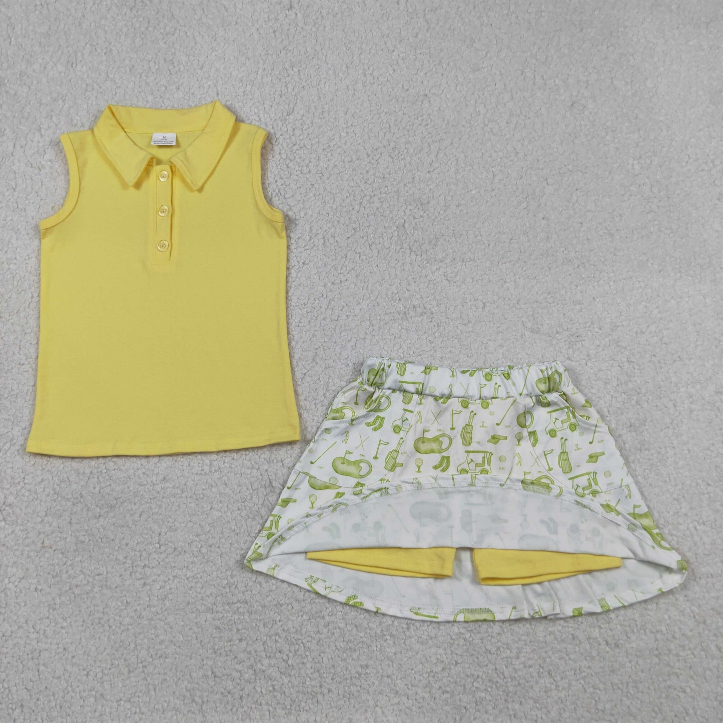 Baby Girls Yellow Button Vest Top Golf Pockets Skirt Short Clothes Set
