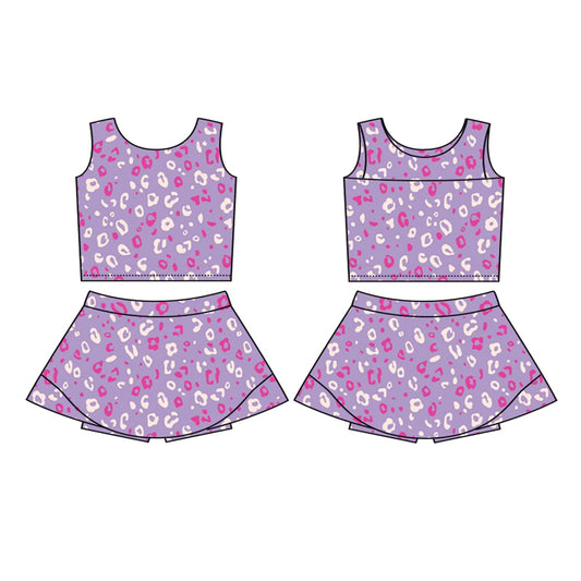 Baby Girls Sleeveless Purple Leopard Vest Top Skorts Yoga Active Set Preorder