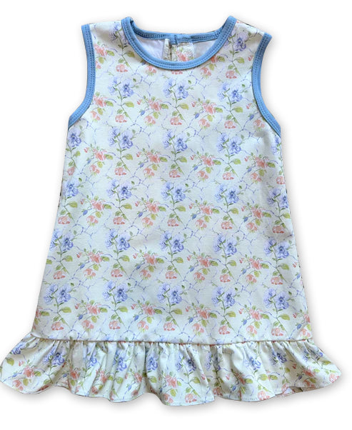Baby Girls Blue Sleeveless Floral Plaid Ruffle Knee Length Dresses Preorder