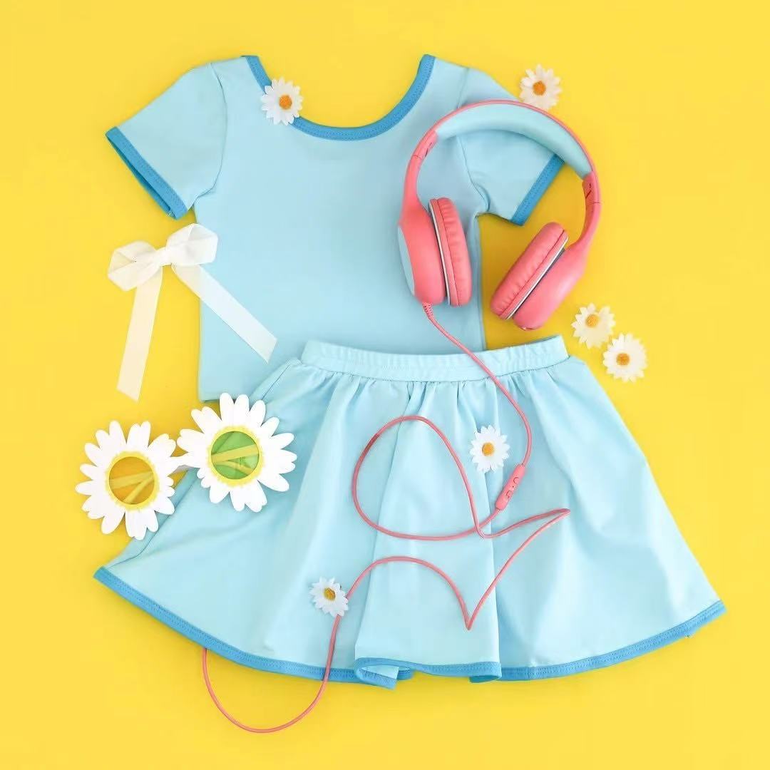 Baby Girls Light Blue Short Sleeves Shirts Top Skorts Yoga Active Set Preorder