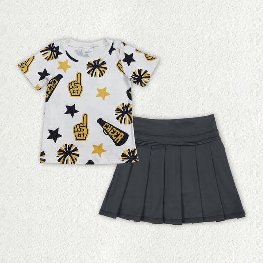 Sibling Baby Girls 4 colors Cheer Top Yoga Pleated Skirts Team Clothes Sets