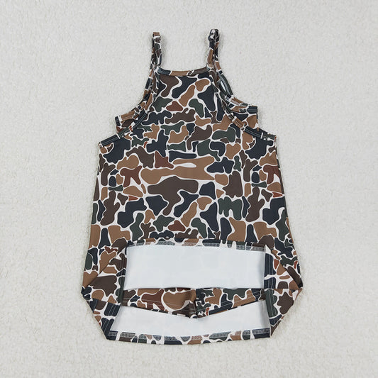 Baby Girls Strap Dark Brown Camo Pockets Knee Length Yoga Dresses