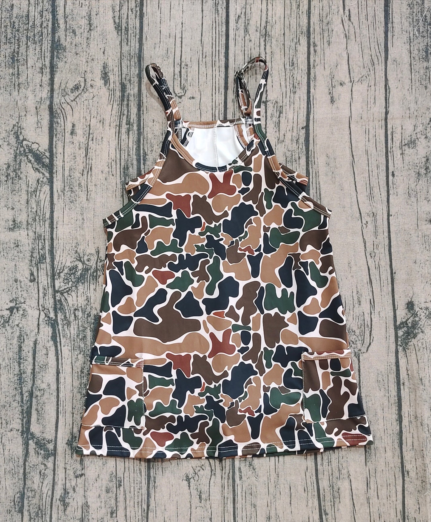 Baby Girls Strap Dark Brown Camo Pockets Knee Length Yoga Dresses