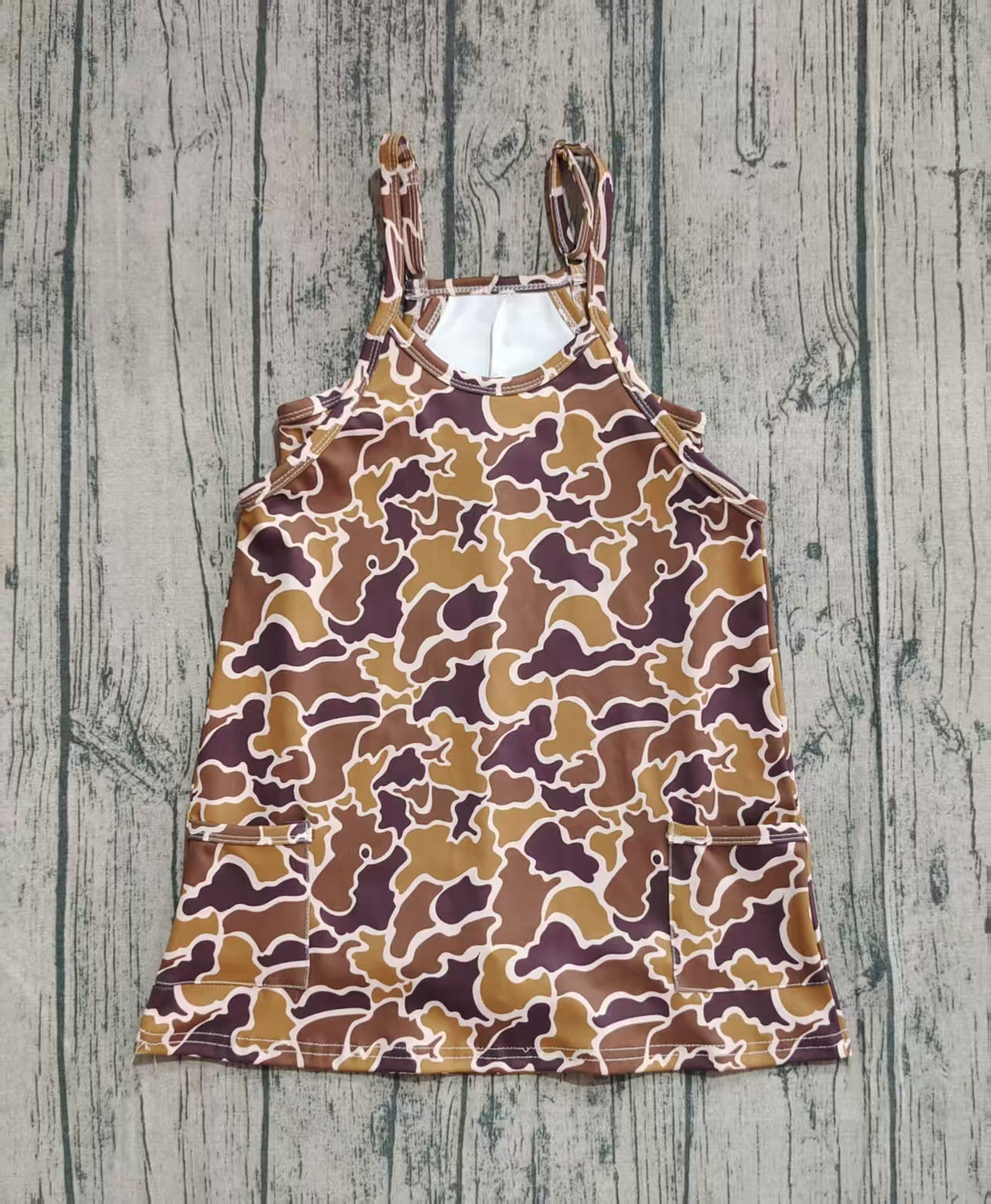 Baby Girls Strap Brown Camo Pockets Shorts Yoga Active Knee Length Dresses