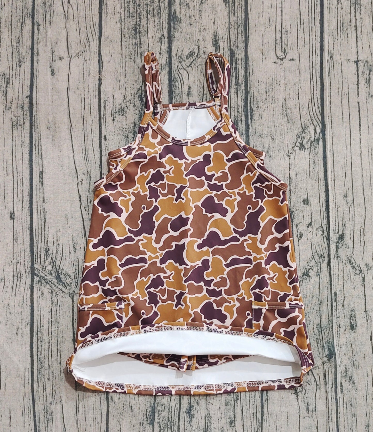 Baby Girls Strap Brown Camo Pockets Shorts Yoga Active Knee Length Dresses