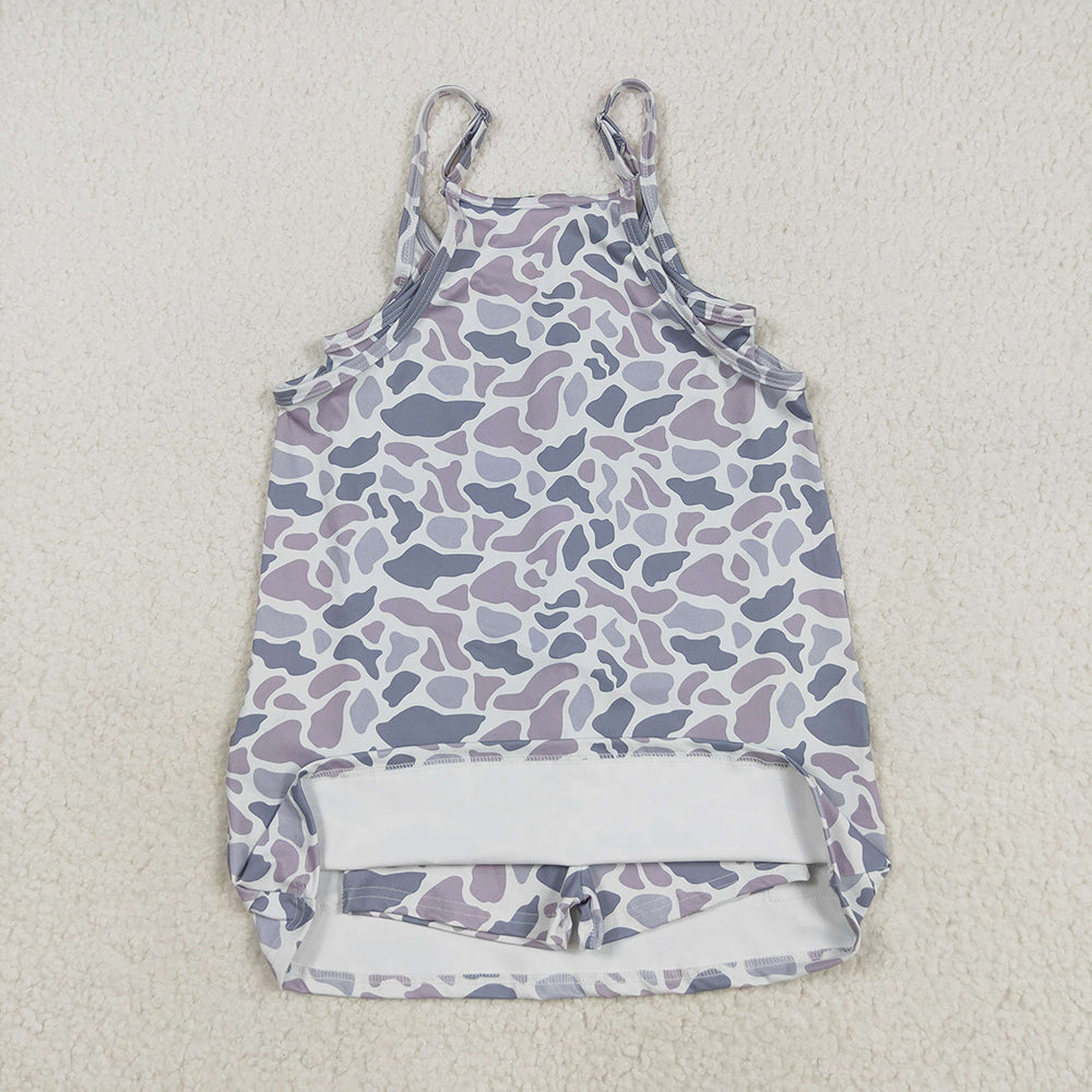 Baby Girls Strap Light Gray Camo Shorts Inside Pockets Yoga Dresses