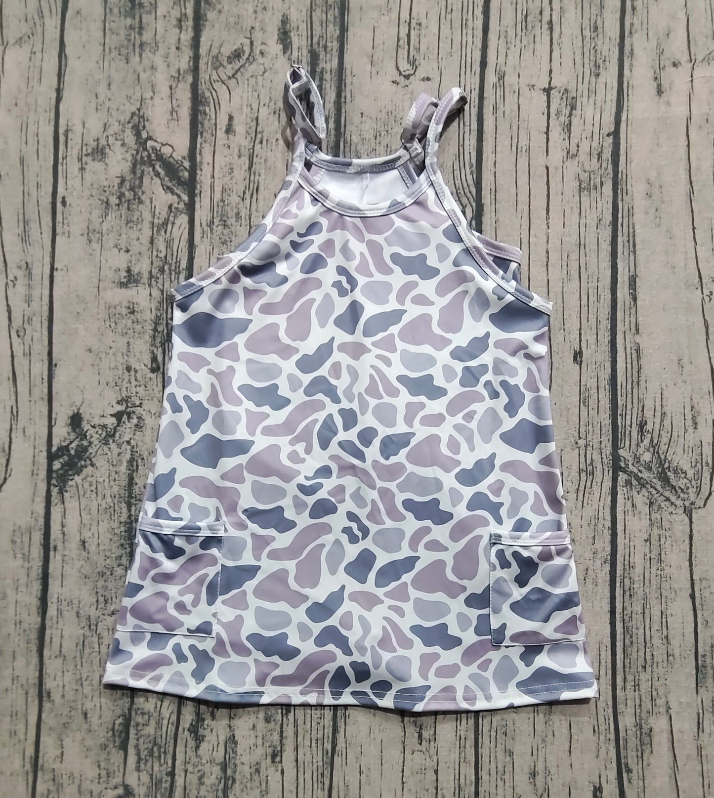 Baby Girls Strap Light Gray Camo Shorts Inside Pockets Yoga Dresses