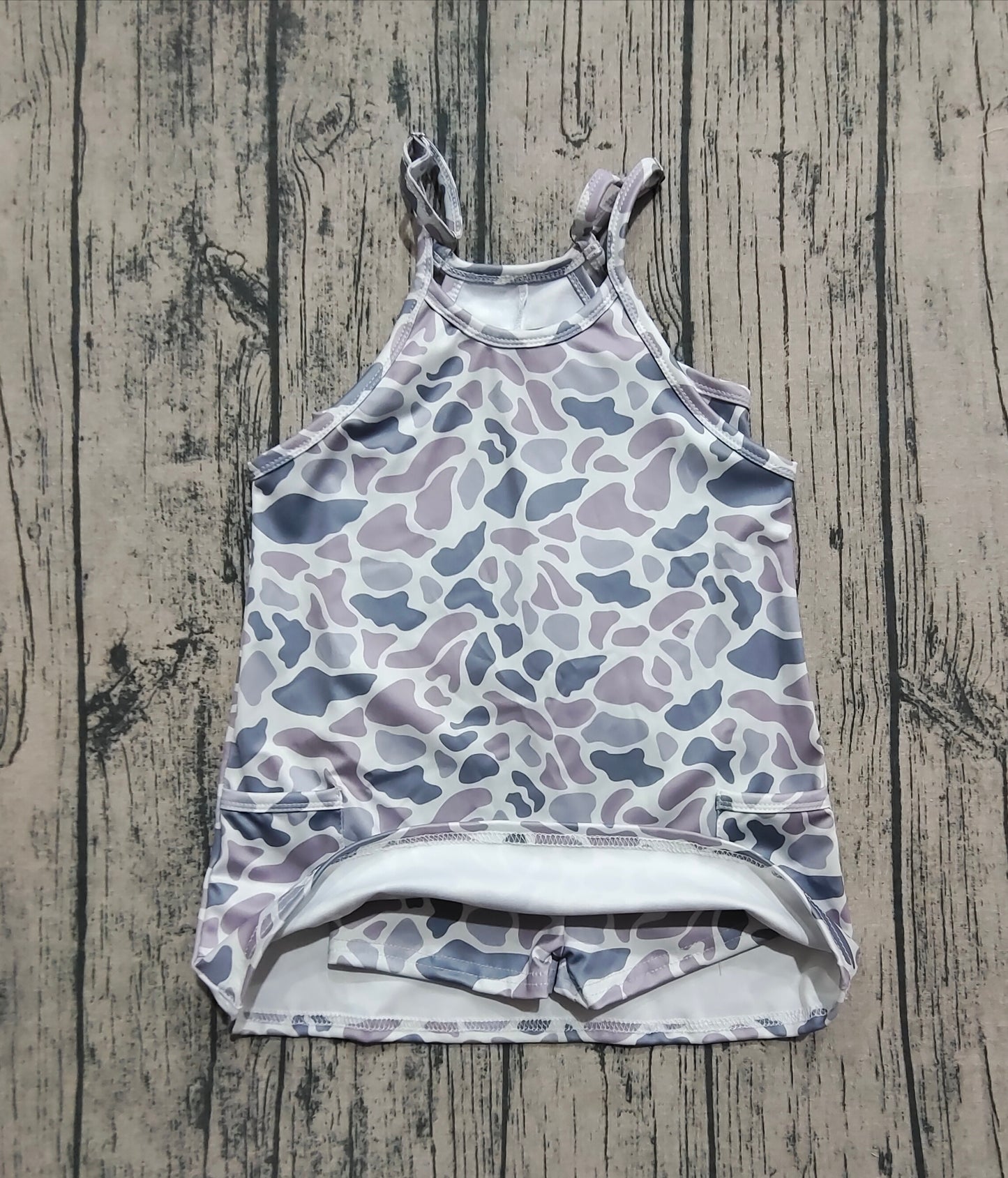 Baby Girls Strap Light Gray Camo Shorts Inside Pockets Yoga Dresses