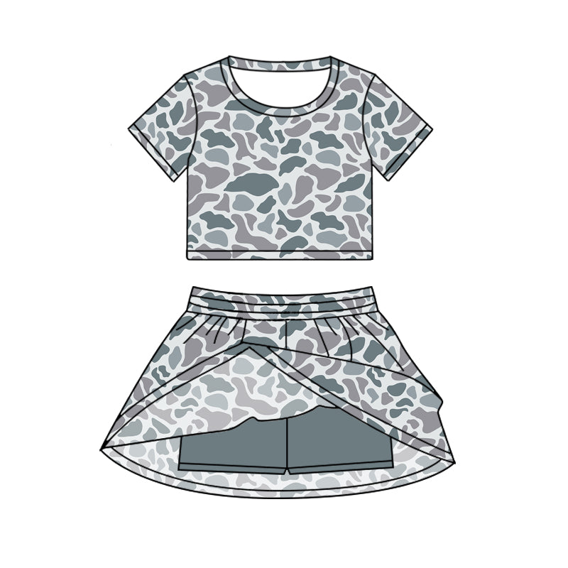 Baby Girls Short Sleeves Gray Camo Top Skorts Set Set Preorder