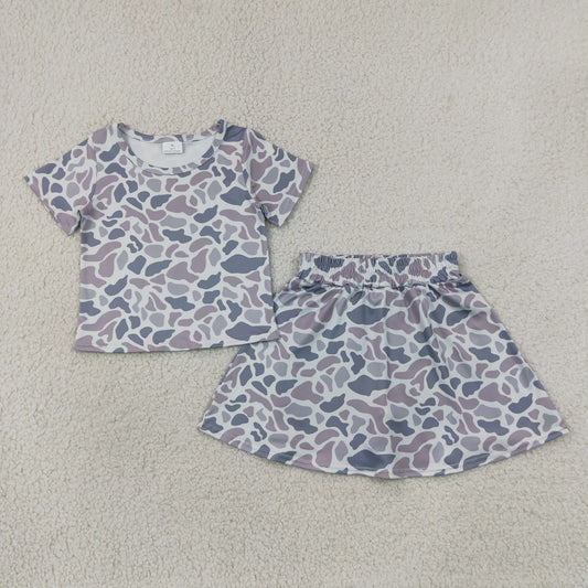 Baby Girls Short Sleeves Gray Camo Top Skirts Shorts Clothes Set