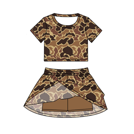 Baby Girls Short Sleeves Brown Camo Top Skorts Set Set Preorder