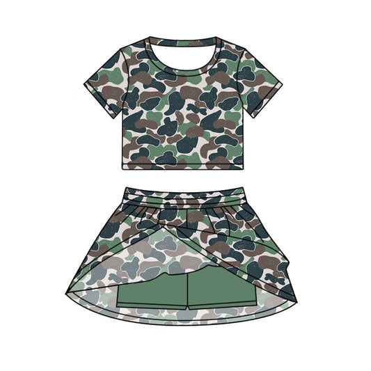 Baby Girls Short Sleeves Green Camo Top Skorts Set Set Preorder