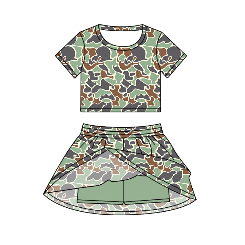 Baby Girls Short Sleeves Light Green Camo Top Skorts Set Set Preorder