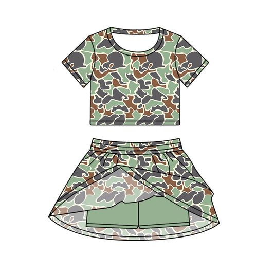 Baby Girls Short Sleeves Light Green Camo Top Skorts Set Set Preorder