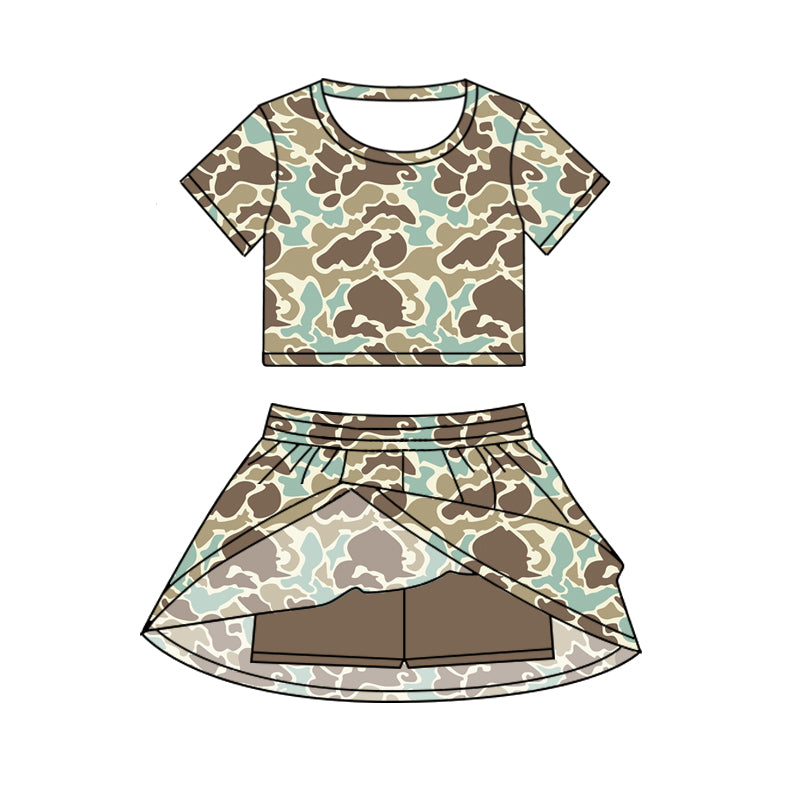 Baby Girls Short Sleeves Khaki Camo Top Skorts Set Set Preorder