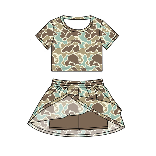 Baby Girls Short Sleeves Khaki Camo Top Skorts Set Set Preorder