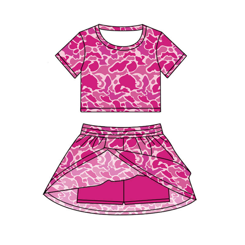 Baby Girls Short Sleeves Hot Pink Camo Top Skorts Set Set Preorder