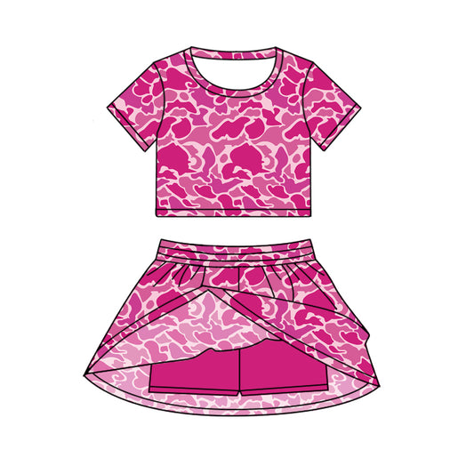 Baby Girls Short Sleeves Hot Pink Camo Top Skorts Set Set Preorder