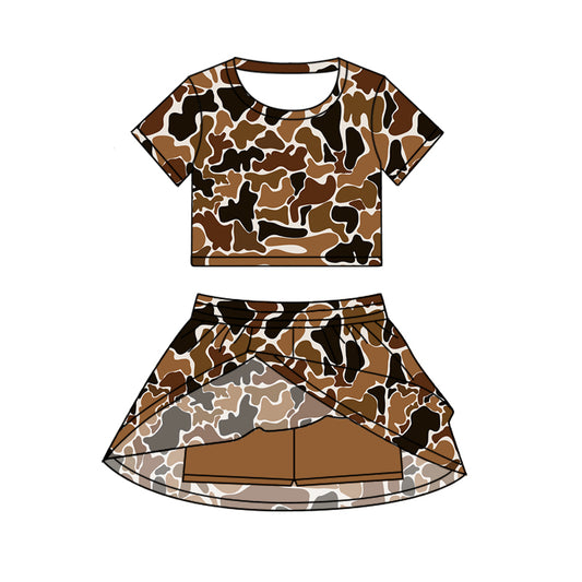 Baby Girls Short Sleeves Dark Brown Camo Top Skorts Set Set Preorder