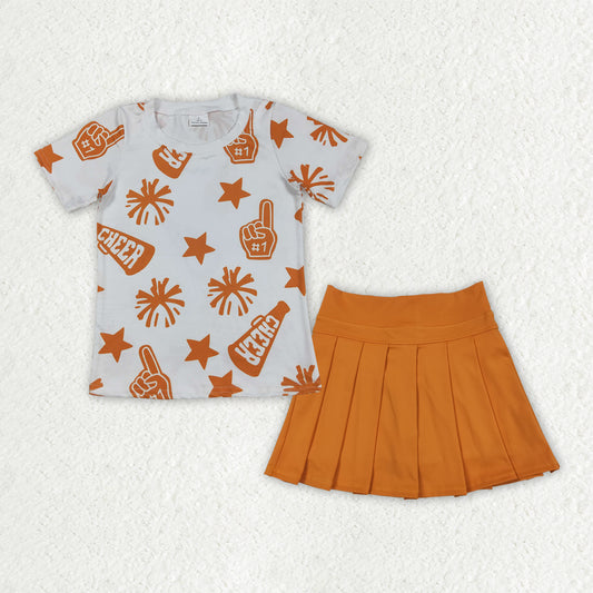 Baby Girls Short Sleeves Orange Cheer Team Top Yoga Skorts Sets