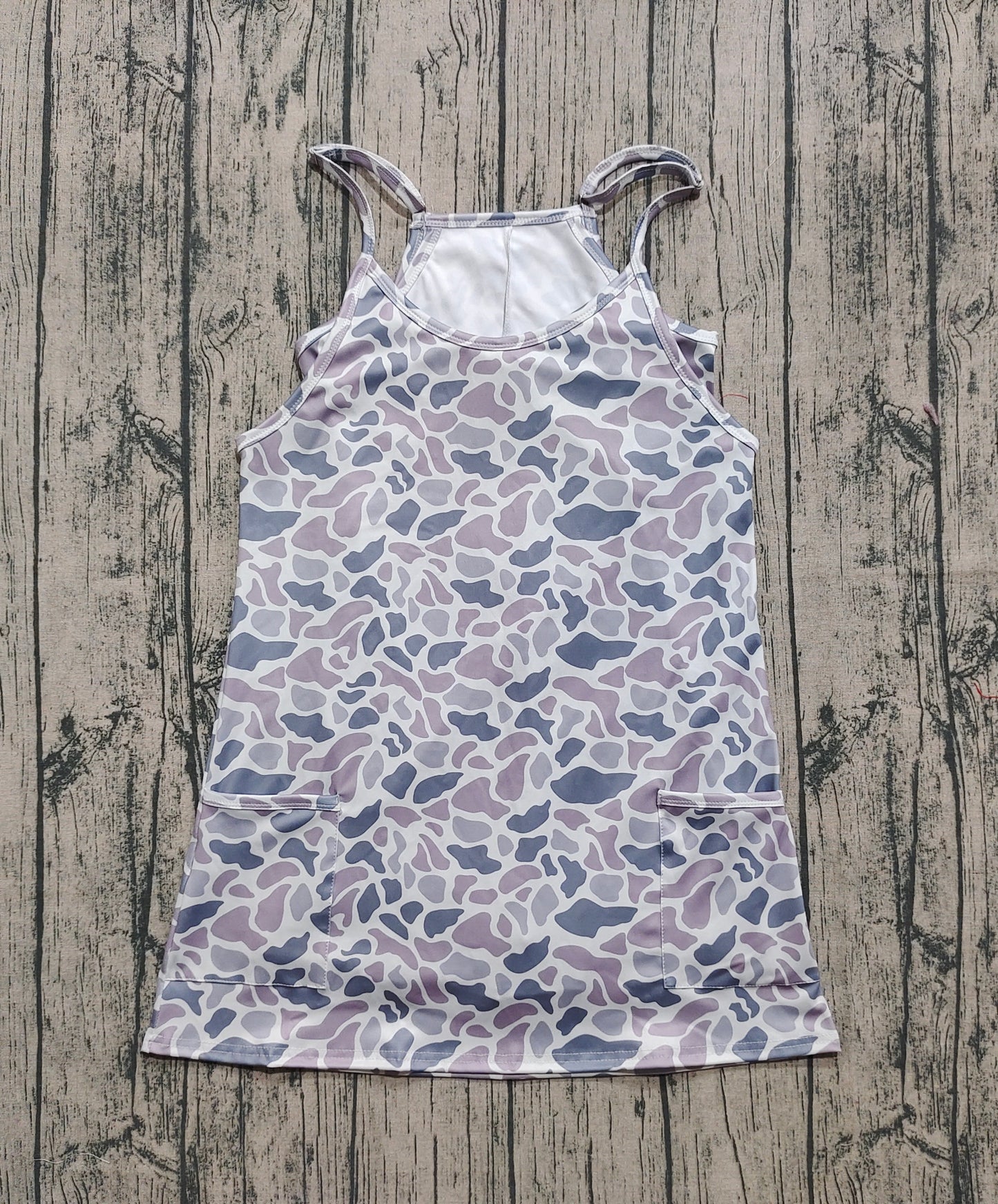 Adult Women Strap Gray Camo Pockets Yoga Shorts Dresses